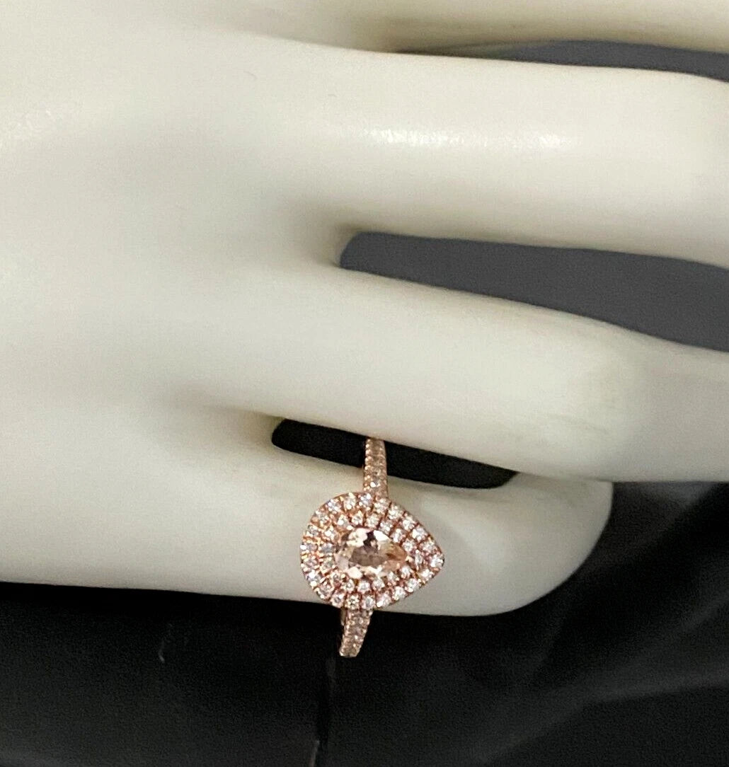10K Rose Gold W/ Morganite & 0.25CT Diamond Halo Ring Size H 1/2 - 4