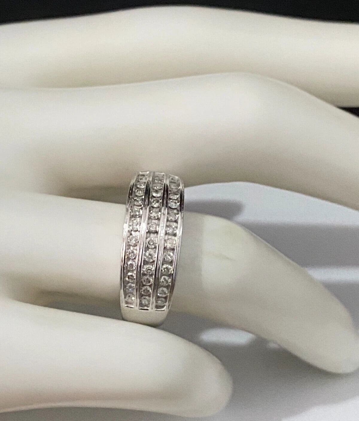 9K White Gold & 0.50CT Diamond Three Row Ring Size P - 7 1/2