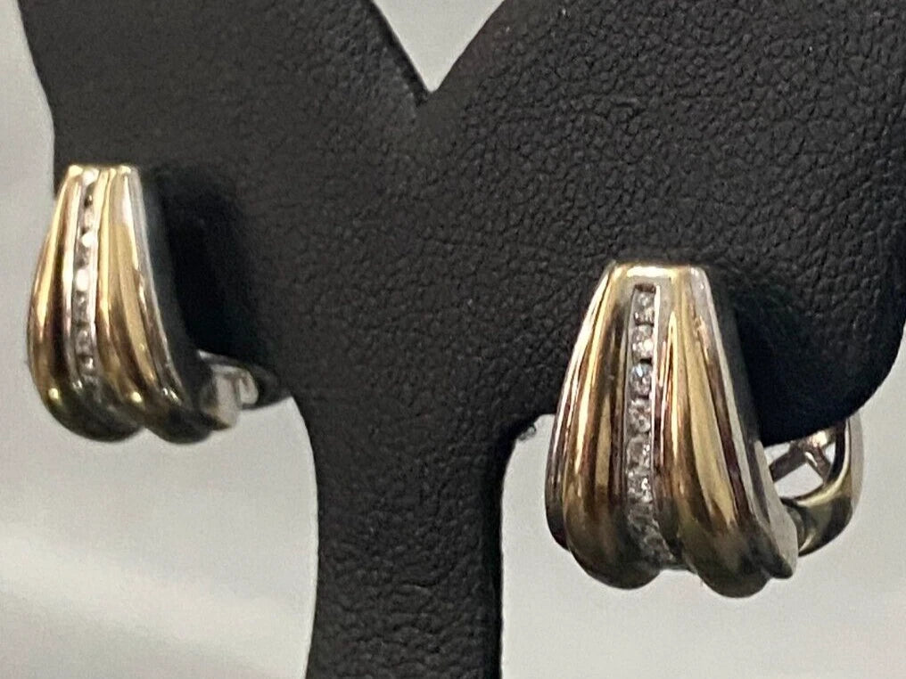 14K Two Color Gold & 0.25CT Diamond Huggies Earrings 8.60g