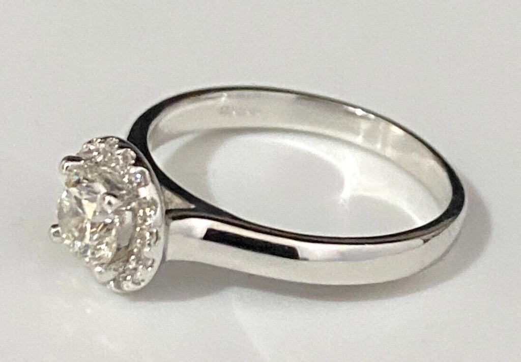 18K White Gold & 0.50CT Diamond Halo Ring Size K 1/2 - 5 3/8