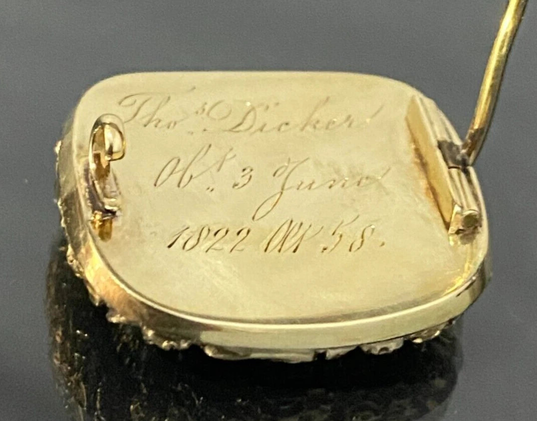 GEORGIAN 15K Gold Pearl & Woven Hairwork Enamel Memorial Brooch DATED 1822