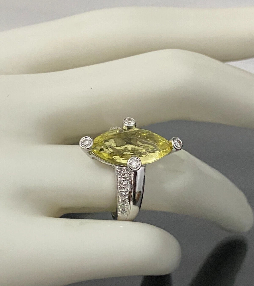 18K White Gold W/ 4.16CT Prasiolite & Diamond Ring Size M - 6