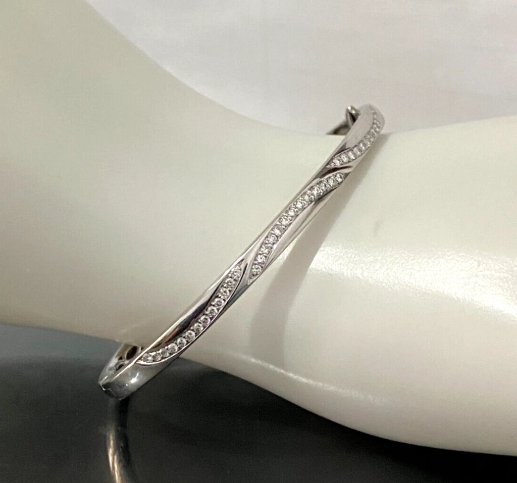 18K White Gold & 0.70CT Diamond Hinged Bangle Bracelet