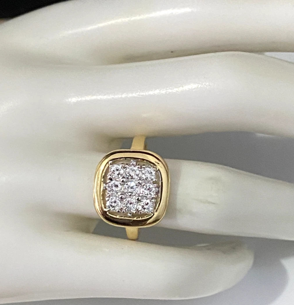 18K Yellow Gold & 0.70CT Diamond Cluster Ring Size Q - 8 1/4