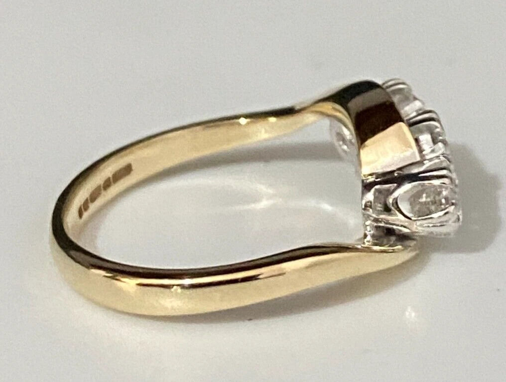 9K Yellow Gold & 0.45CT Diamond Three Stone Ring Size J 1/2 - 5