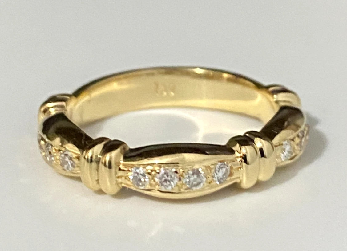 18K Yellow Gold & 0.25CT Diamond Wedding Band Ring Size O - 7 1/4