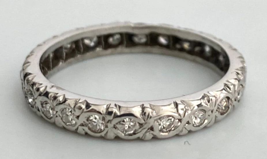 Vintage 18ct White Gold Diamond Full Eternity Band Ring Size J 1/2 (US 5)