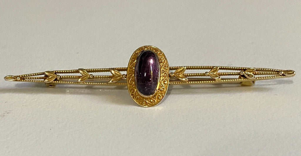 10K Yellow Gold Foiled-Back Gemstone Leaves Decoration Brooch 63mm Long