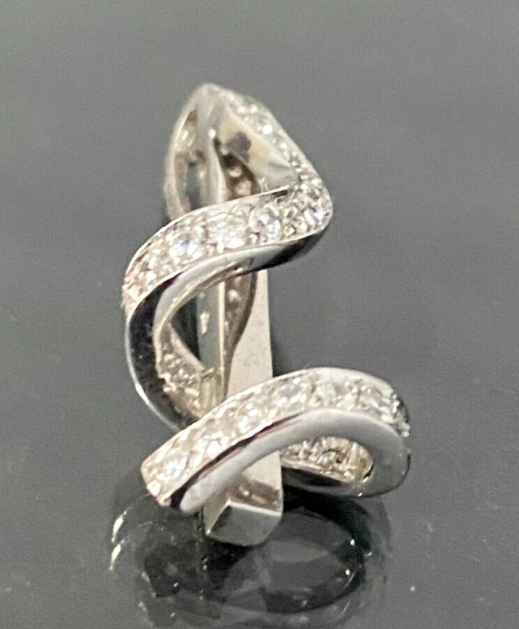 9K White Gold & Cubic Zirconia Swirl Bar Pendant