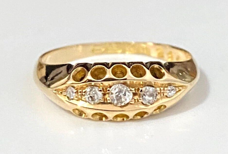 Edwardian 18K Yellow Gold & Diamond Ring C1912 Size N 1/2 - 6 3/4