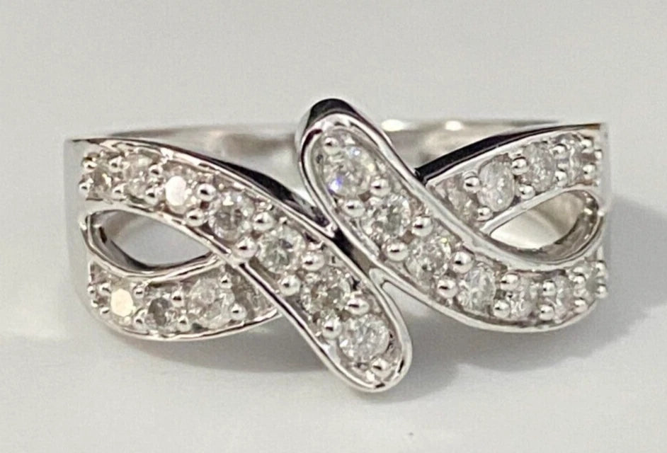 9K White Gold & 0.42CT Diamond Crossover Ring Size N 1/2 - 6 3/4