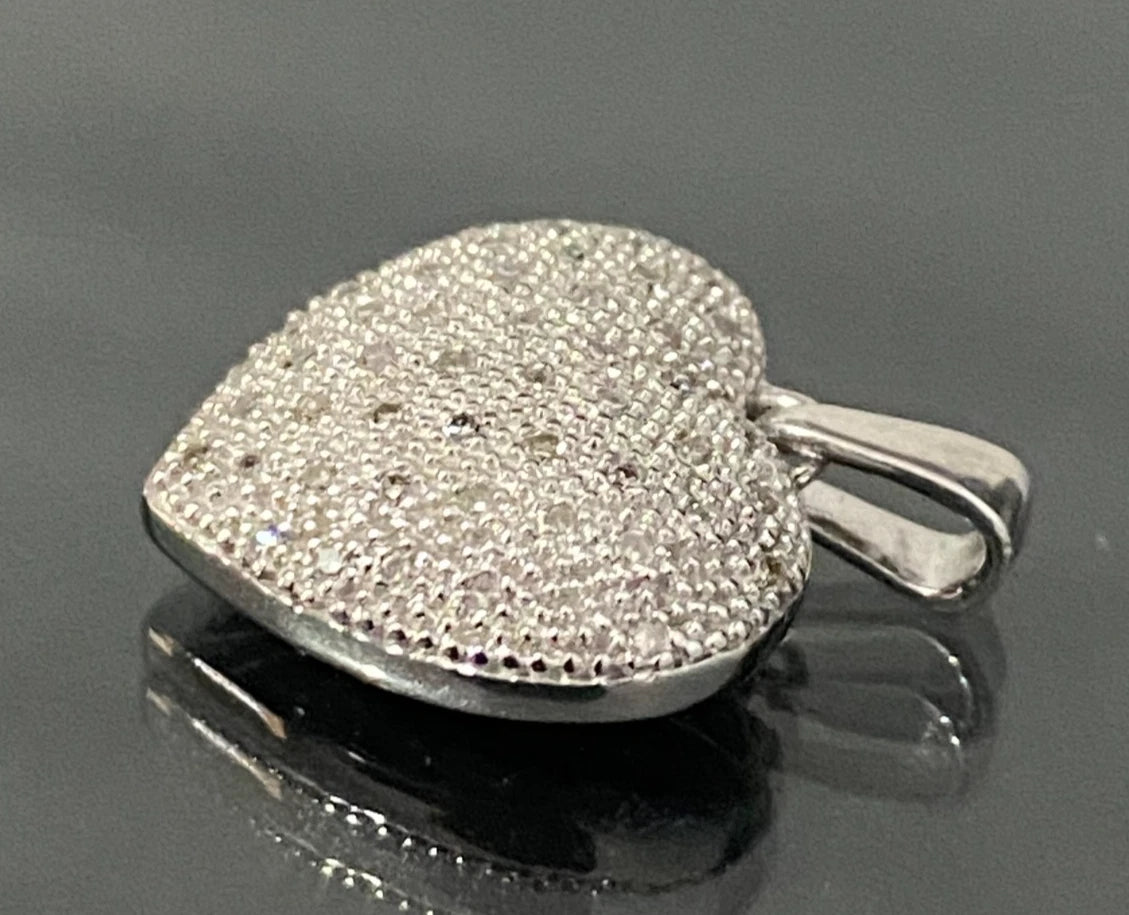 9K White Gold & 0.15CT Diamond Set Heart Pendant