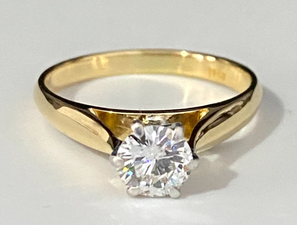 18K Yellow Gold & 0.80CT Diamond Solitaire Ring Size O 1/2 - 7 1/2