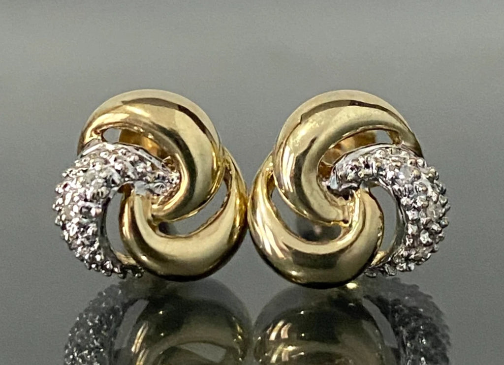 9K Yellow Gold & Diamond Knot Stud Earrings