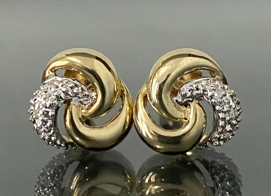 9K Yellow Gold & Diamond Knot Stud Earrings