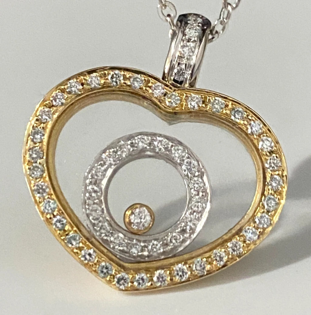 18K Gold & 0.55CT Floating Diamond Heart Pendant 25.50mm High