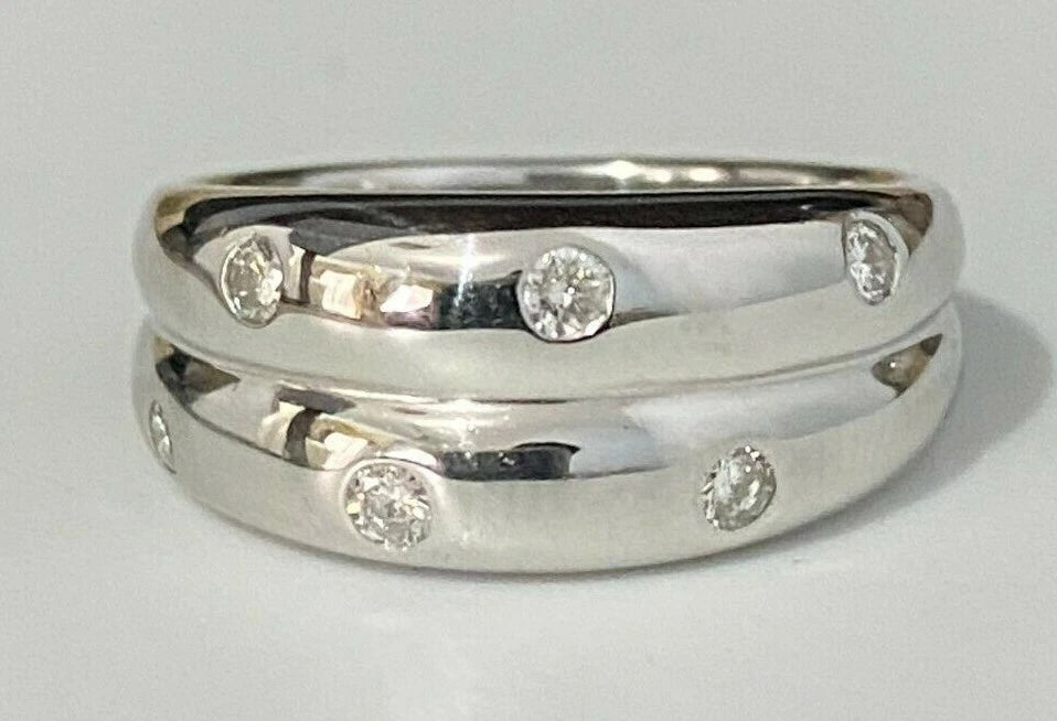 18K White Gold & Diamond Stacking Band Ring Size L 1/2 - 6