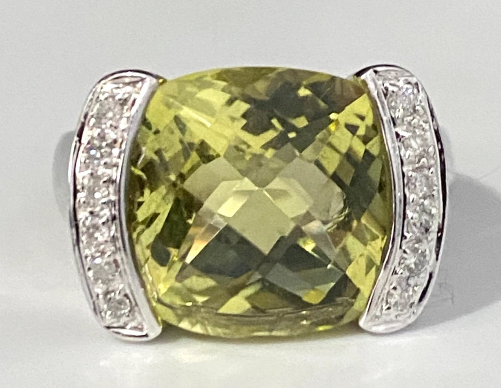 14K White Gold W/ Citrine & Diamond Ring Size N - 6 3/4