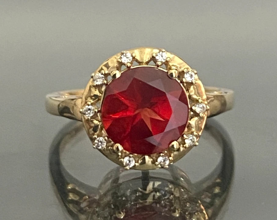9K Yellow Gold Red Labradorite & Natural Zircon Ring Size L (US 5.75)