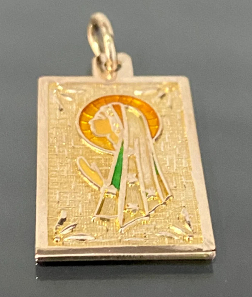 9K Rose Gold & Enamel Madonna Pendant