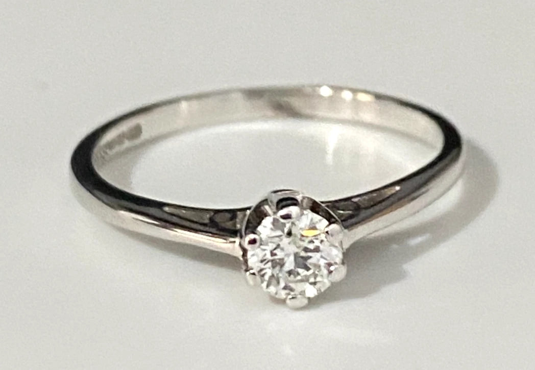 9K White Gold & 0.25CT Diamond Solitaire Engagement Ring Size N - 6 3/4