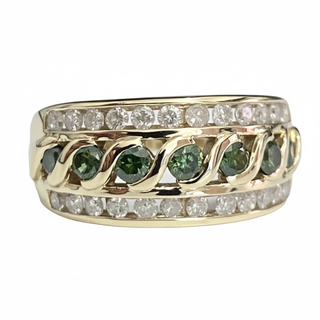10K Yellow Gold 1.0CT Green & White Diamond Dress Ring Size L (US 5.75)