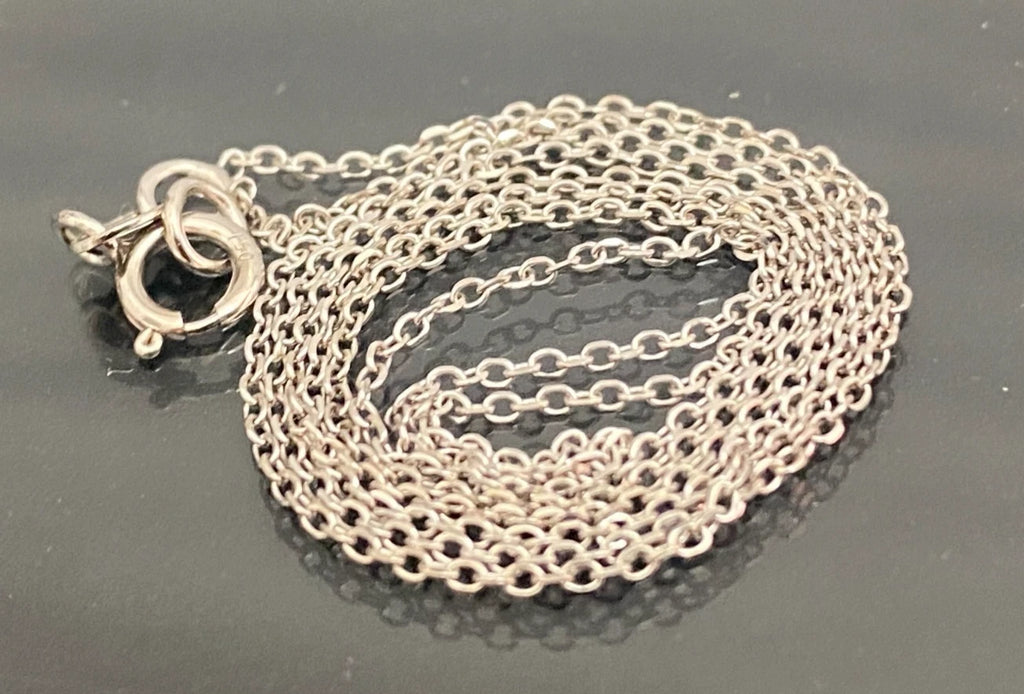 18K White Gold Fine Cable Link Chain Necklace – 45.5cm Long