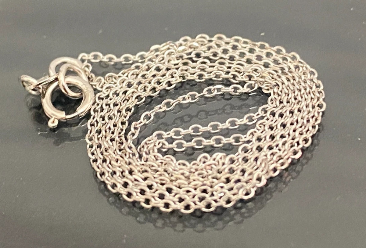 18K White Gold Fine Cable Link Chain Necklace – 45.5cm Long