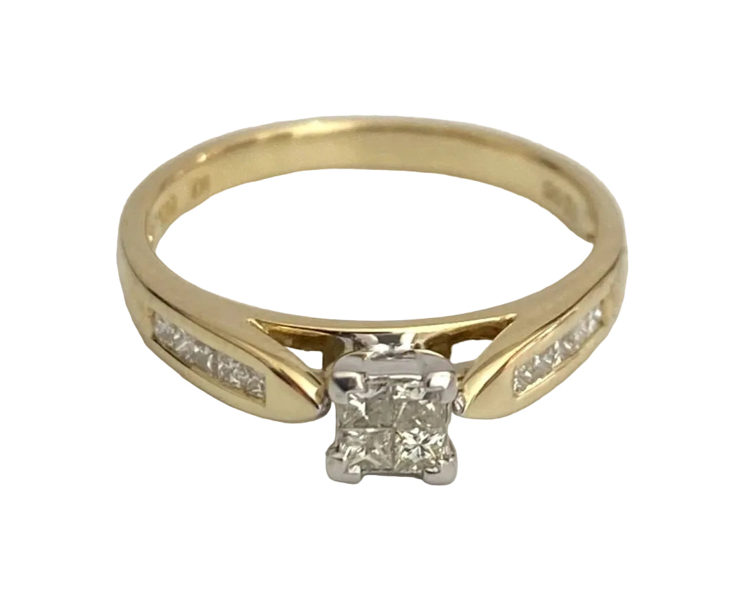 18ct Yellow Gold 0.50ct Princess Diamond Cluster Engagement Ring - Size N 1/2