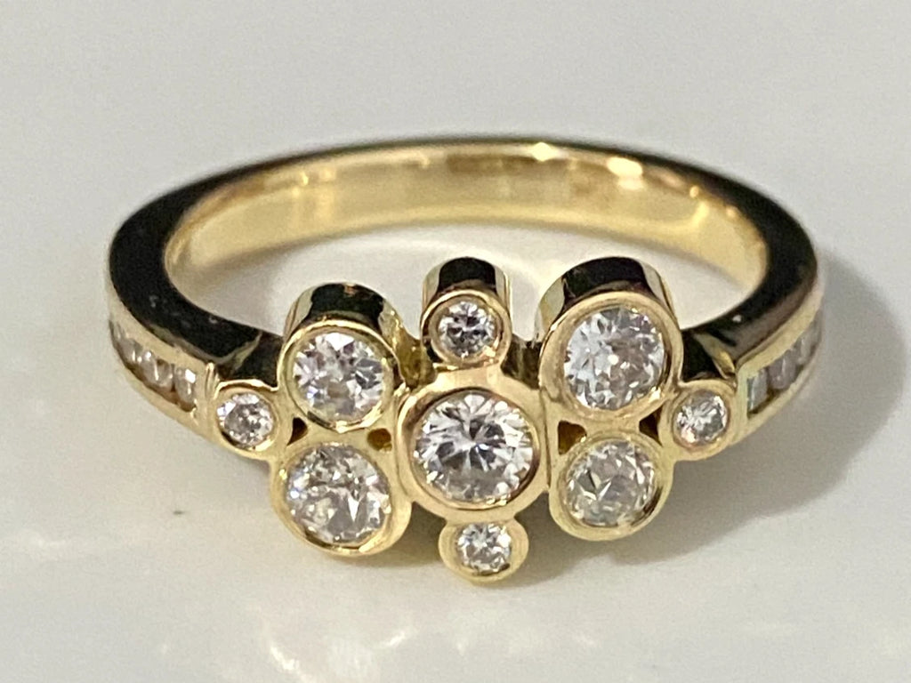 18K Yellow Gold & 0.90CT Diamond Bubble Ring Size N 1/2 - 7