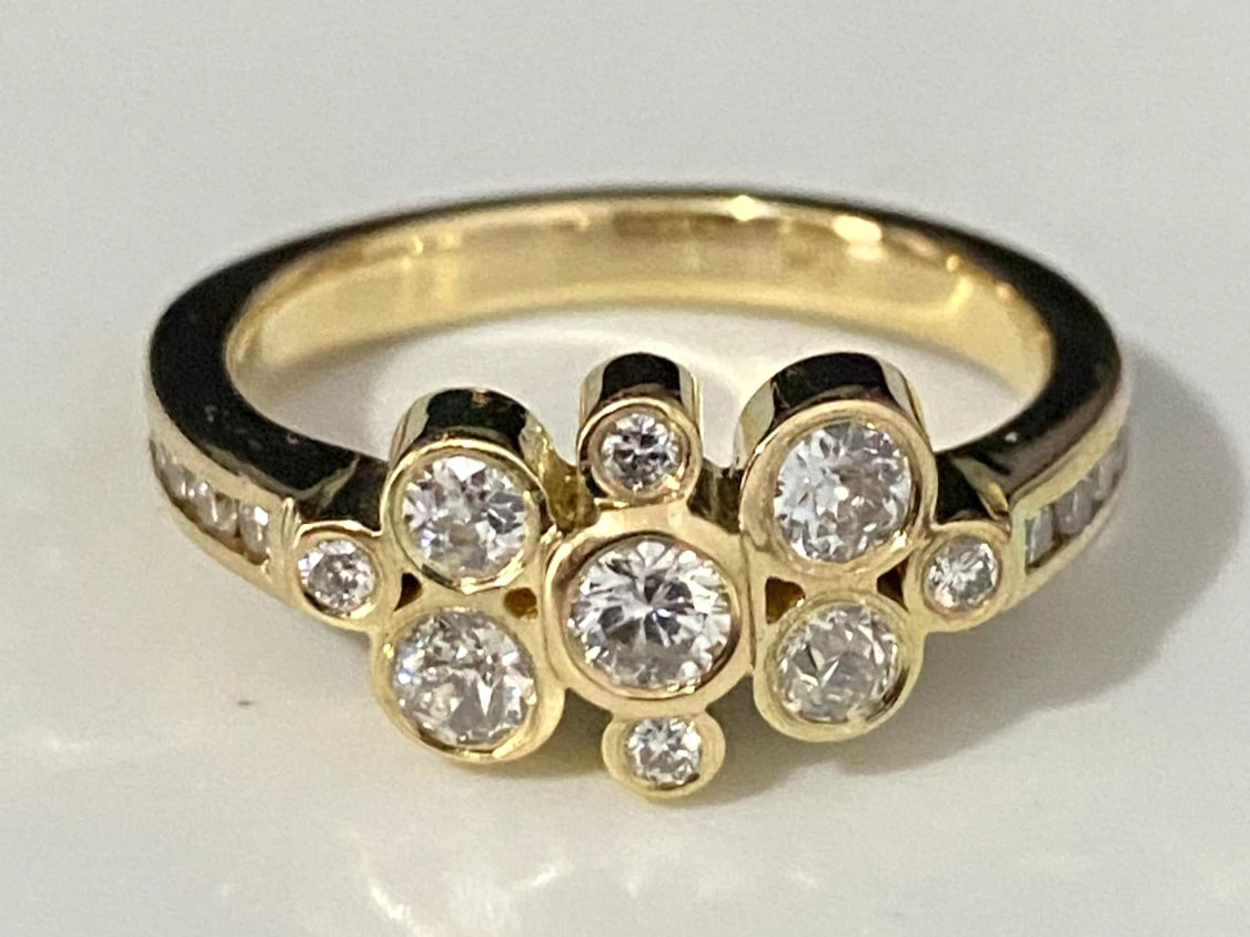 18K Yellow Gold & 0.90CT Diamond Bubble Ring Size N 1/2 - 7