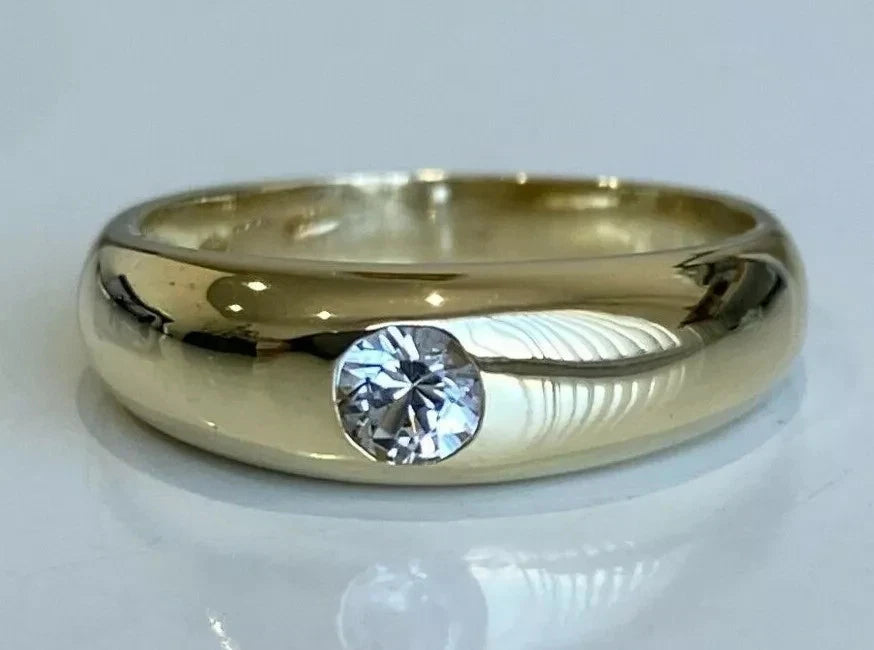 14K Yellow Gold & Cubic Zirconia Flush Set Ring Size M 1/2 - 6 1/4