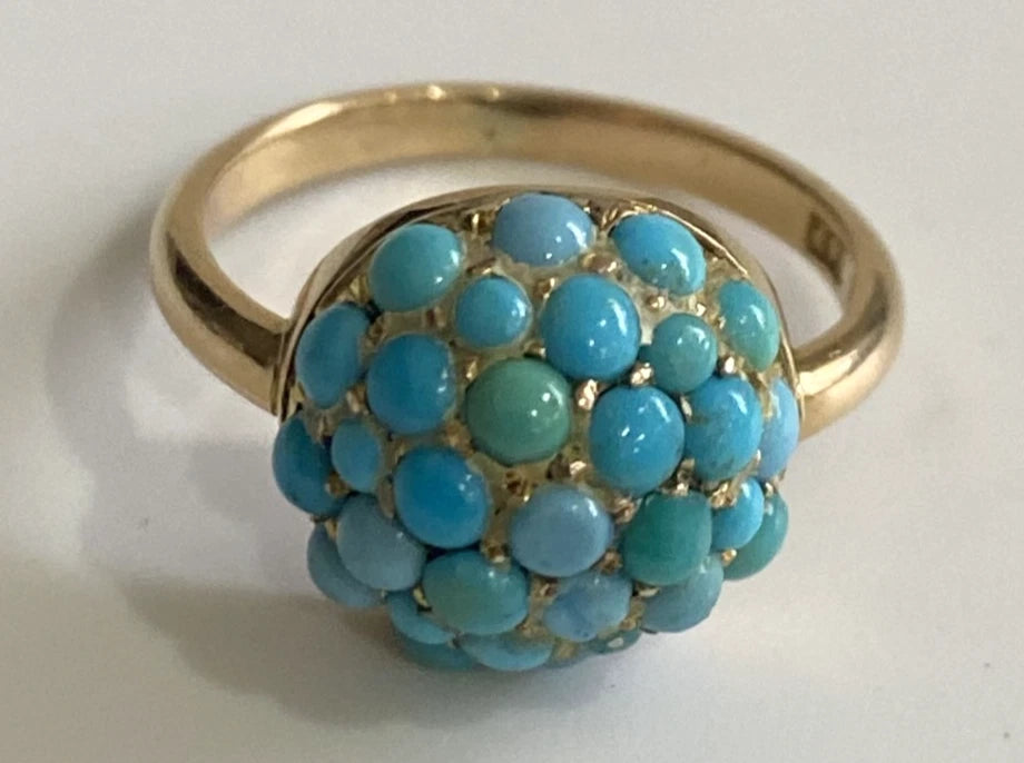 Antique 15ct Yellow Gold Turquoise domed cluster Ring Size J (US 4.75)