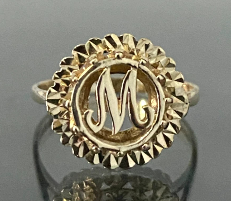 Vintage 9K Yellow Gold "M" Initial Monogram Ring Size O 1/2 - 7 1/2
