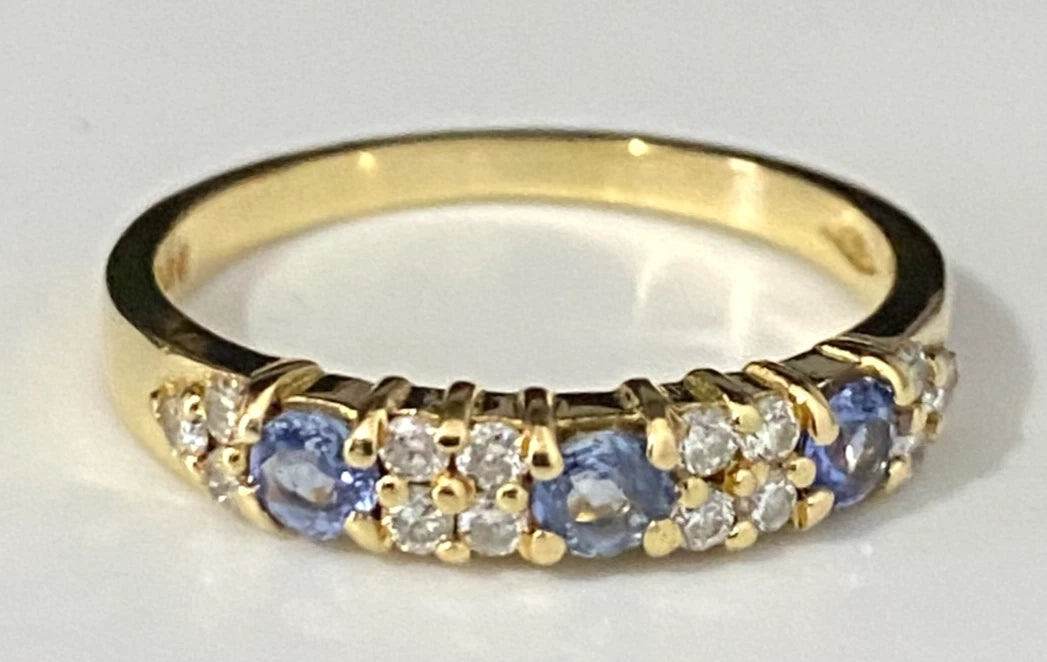 18K Yellow Gold W/ Sapphire & Diamond Band Ring Size L 1/2 - 6