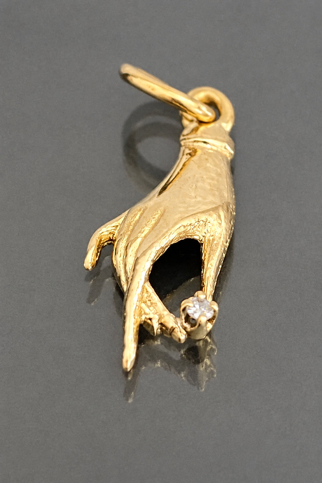 14K Solid Yellow Gold Diamond Figural Hand Pendant / Charm