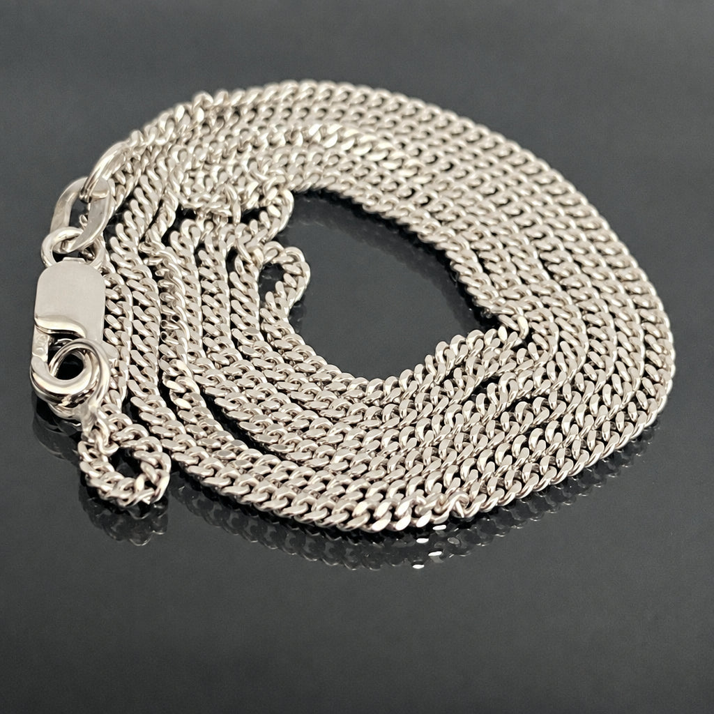 9K White Gold Curb Link Chain Necklace 46cm Long