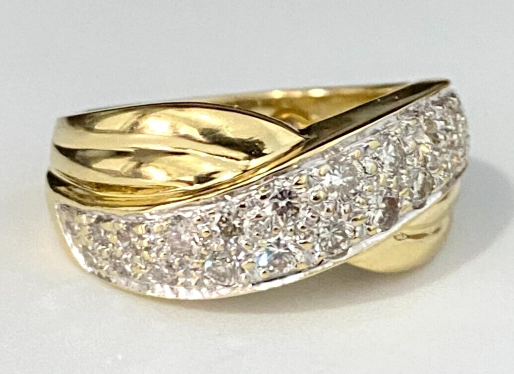 Heavy 18K Yellow Gold & 1.0CT Diamond Crossover Ring Size Q - 8