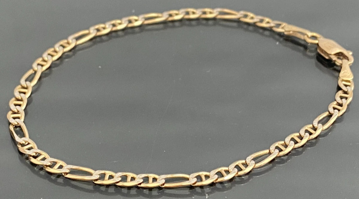 9K Yellow Gold Figaro Link Bracelet 18.50cm Long