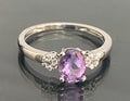 9K White Gold Amethyst & Diamond Floral Shoulder Ring Size U (US 10.5)