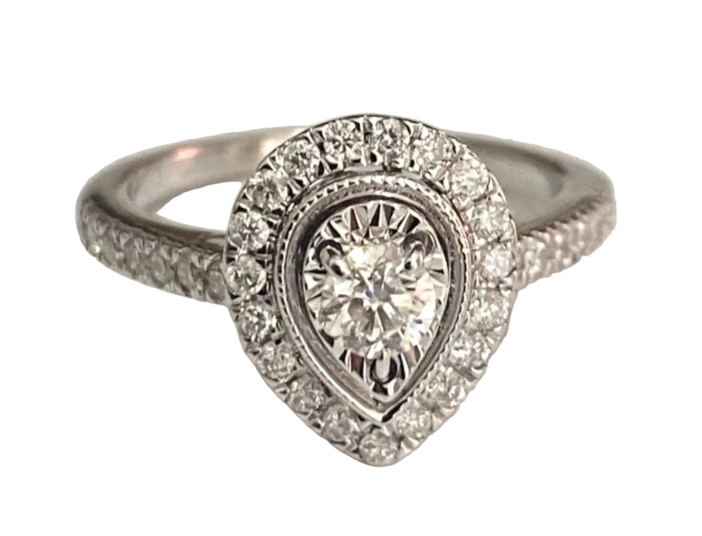 18ct White Gold Diamond Pear-Shaped Halo Ring – IGI Certified – 0.50ct