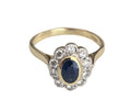 18K Yellow Gold Sapphire & Diamond Cluster Ring - Size K 1/2 (US 5.5)