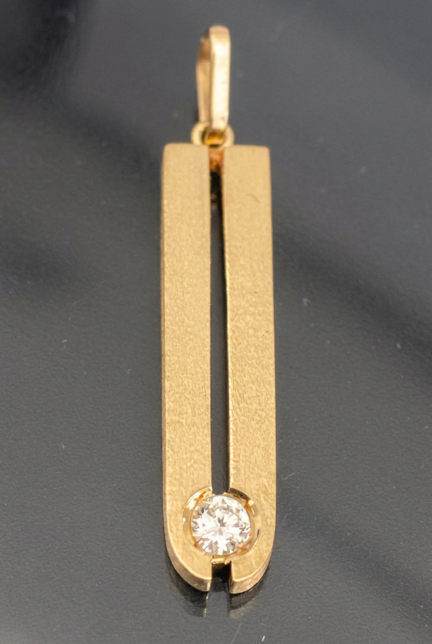 18K Yellow Gold Diamond Geometric Bar Pendant