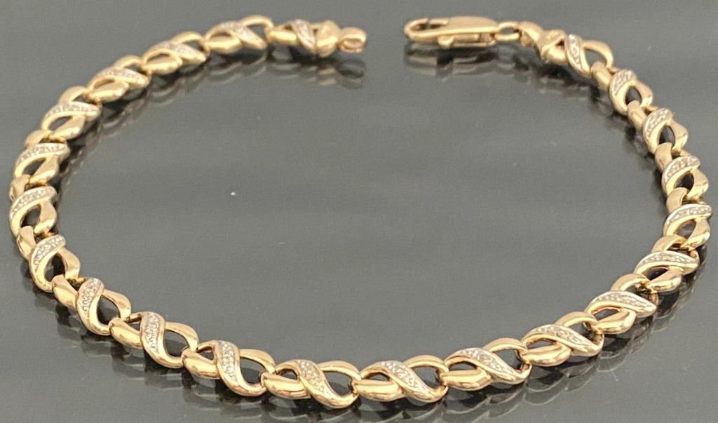 9K Yellow Gold Diamond Infinity Bracelet 20cm Long
