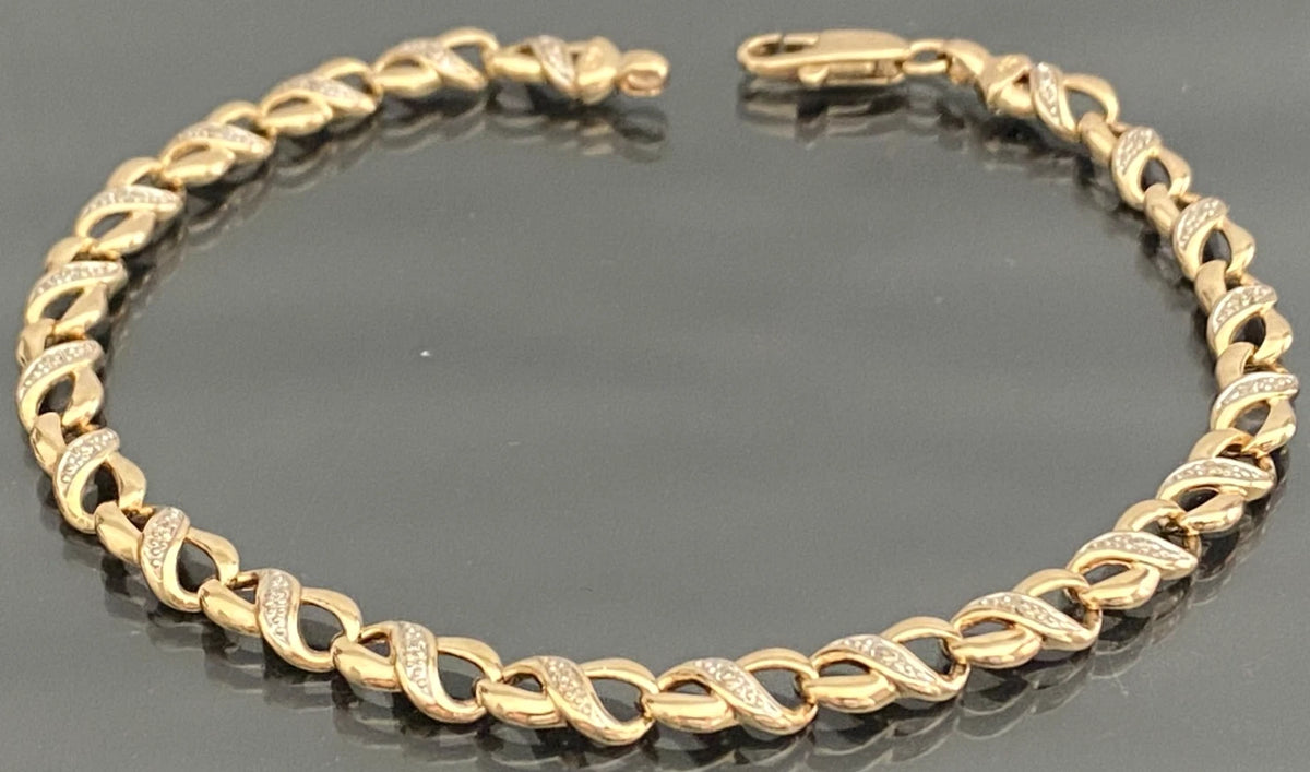 9K Yellow Gold Diamond Infinity Bracelet 20cm Long
