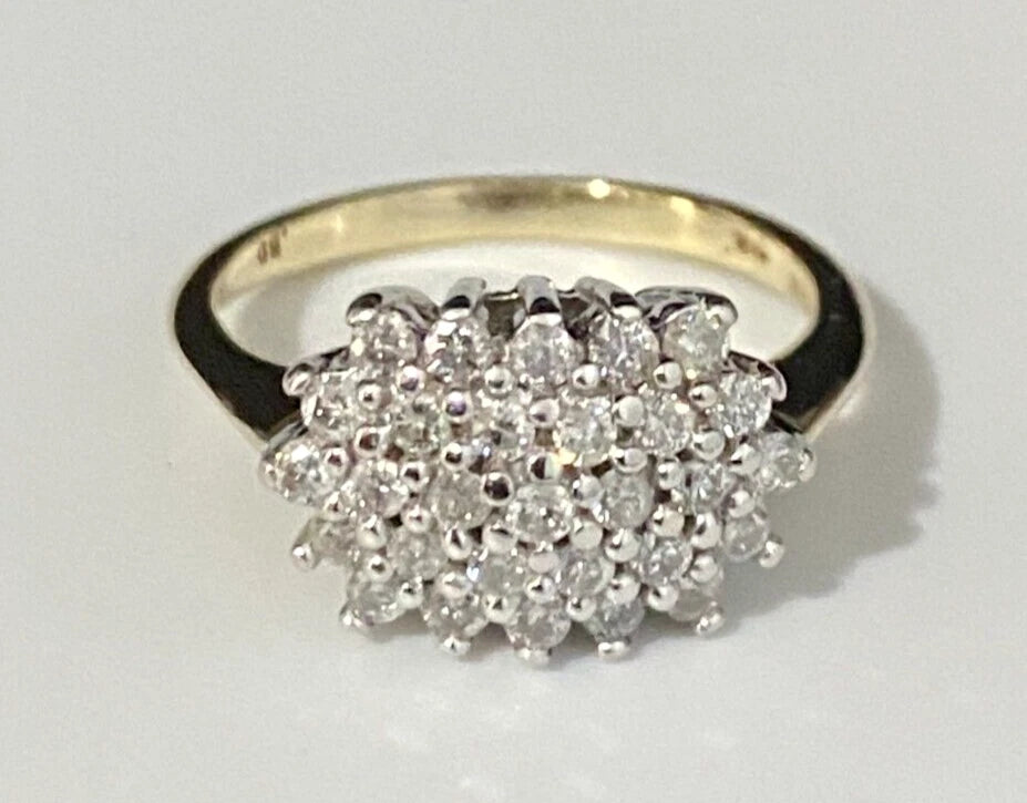 9K Yellow Gold & 0.50CT Diamond Cluster Ring Size K - 5 1/8