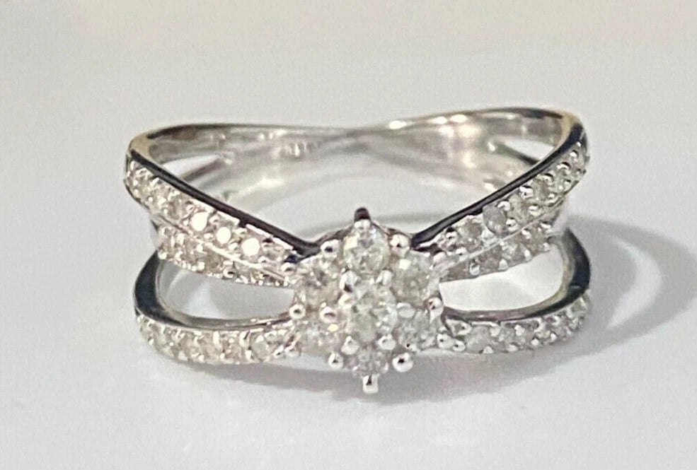 18K White Gold & 0.50CT Diamond Openwork Cluster Ring Size L - 5 1/2