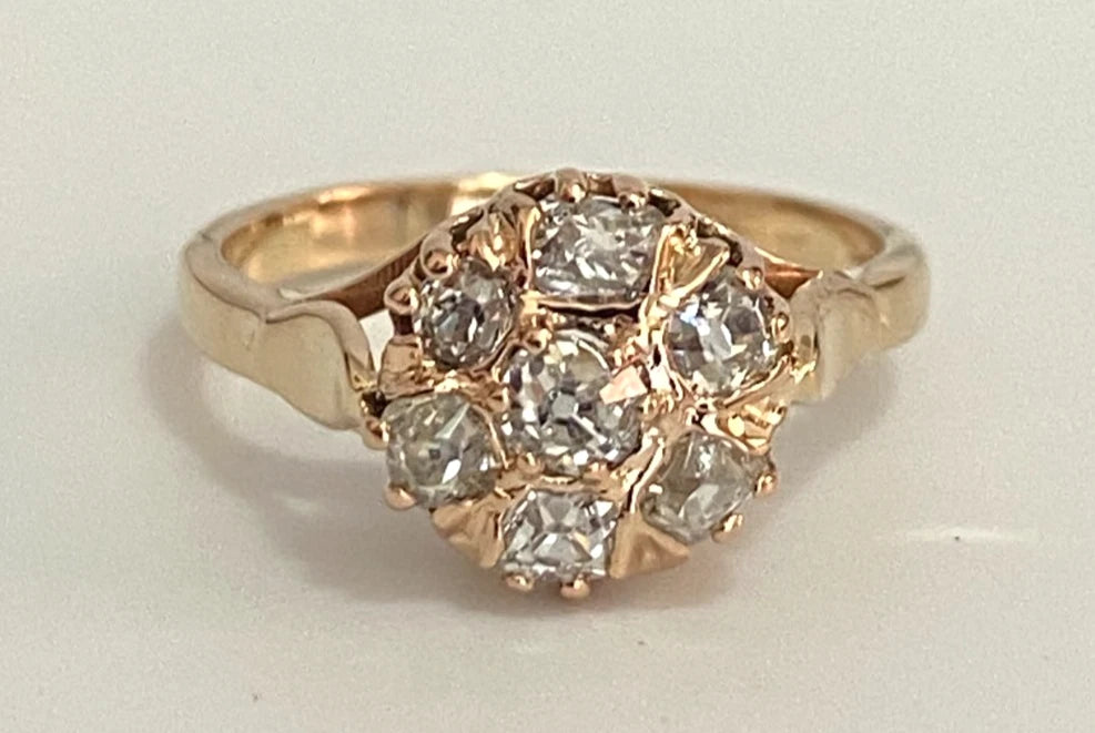 Antique 18K Yellow Gold & 0.70CT Old Mine Diamond Cluster Ring Size M (US 6.25)