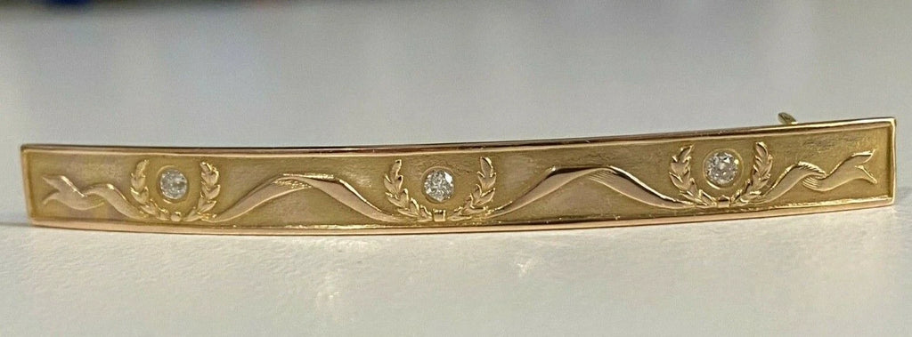 Art Deco 14K Yellow Gold & Diamond Brooch 59mm