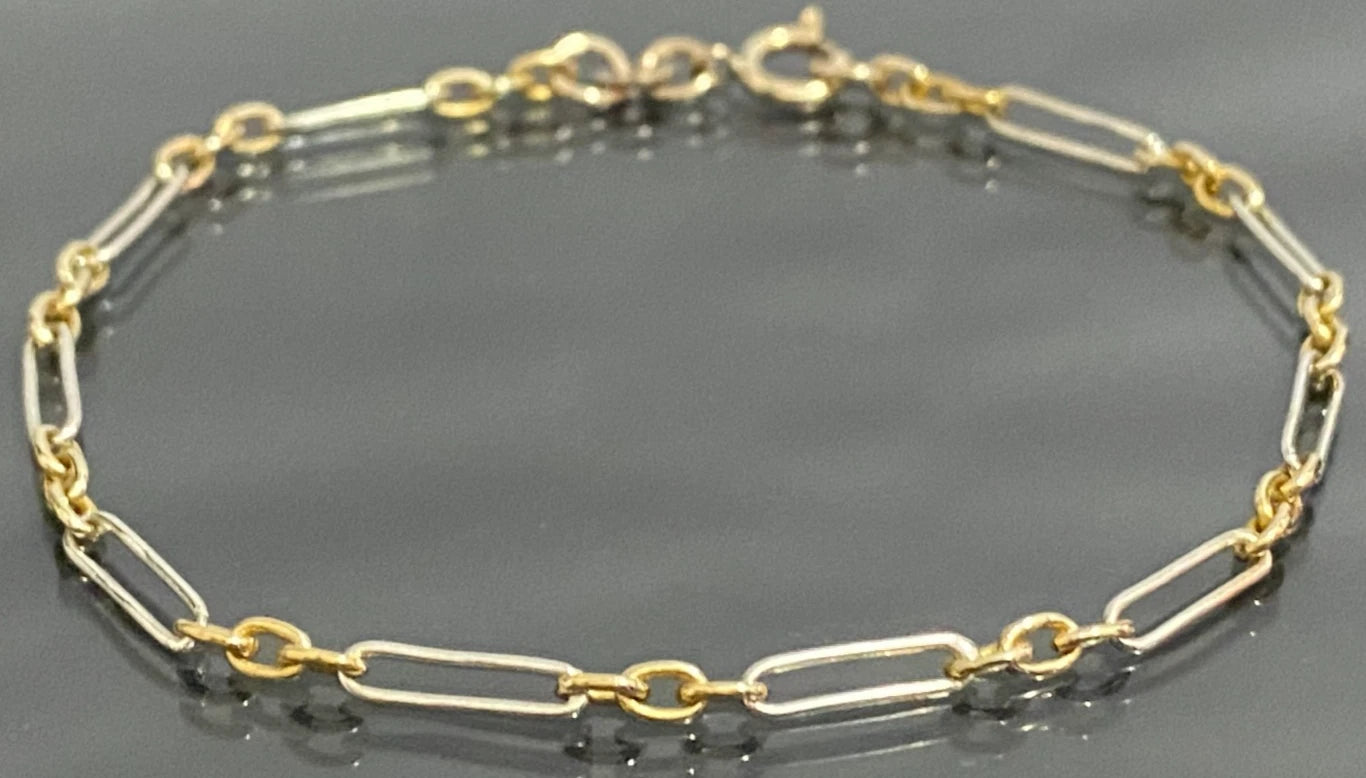 9ct Two-Tone Gold Paperclip Link Bracelet - 18cm Long